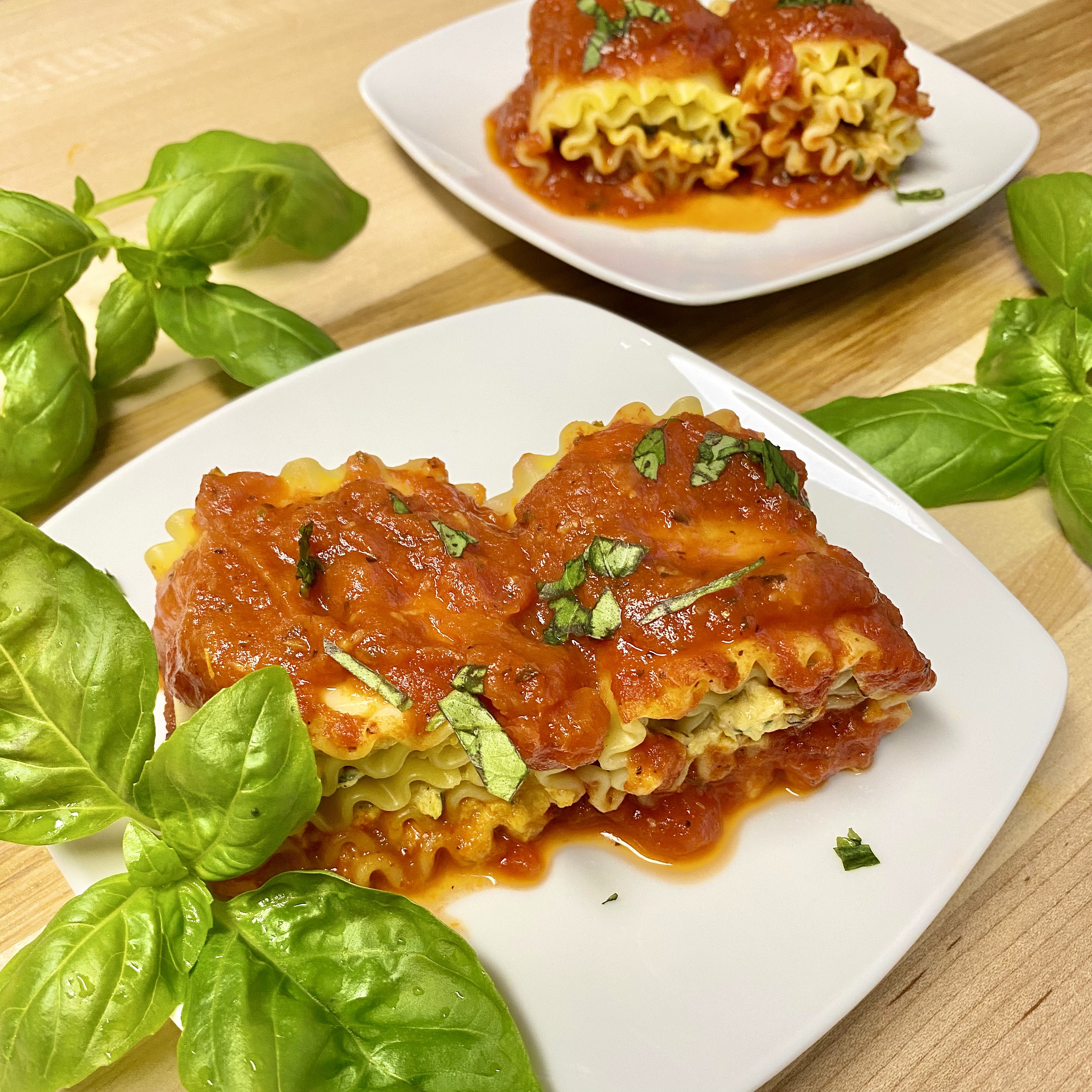 butternut squash and Goat Cheese Lasagna Roll-Ups on plate