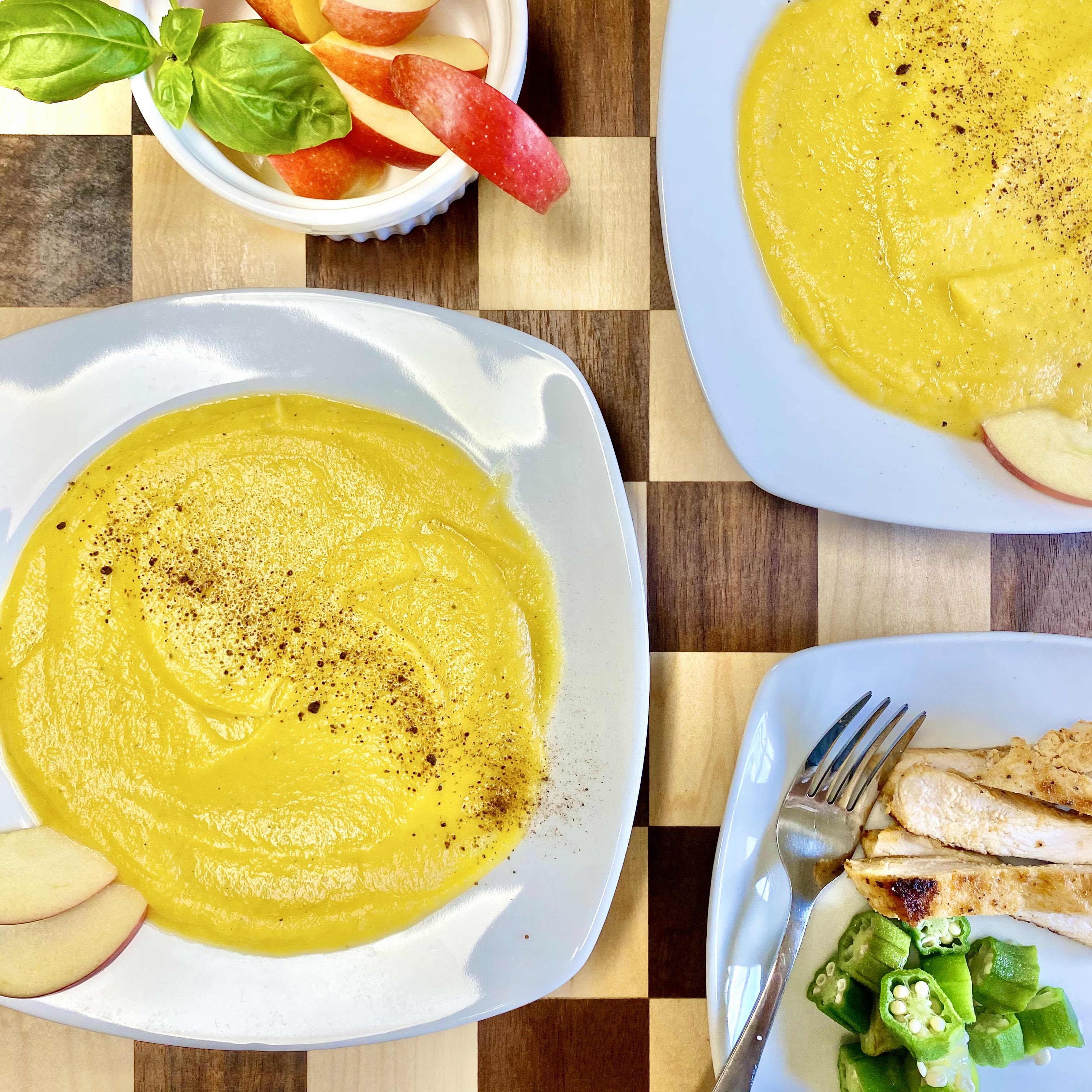 butternut squash soup in bowls