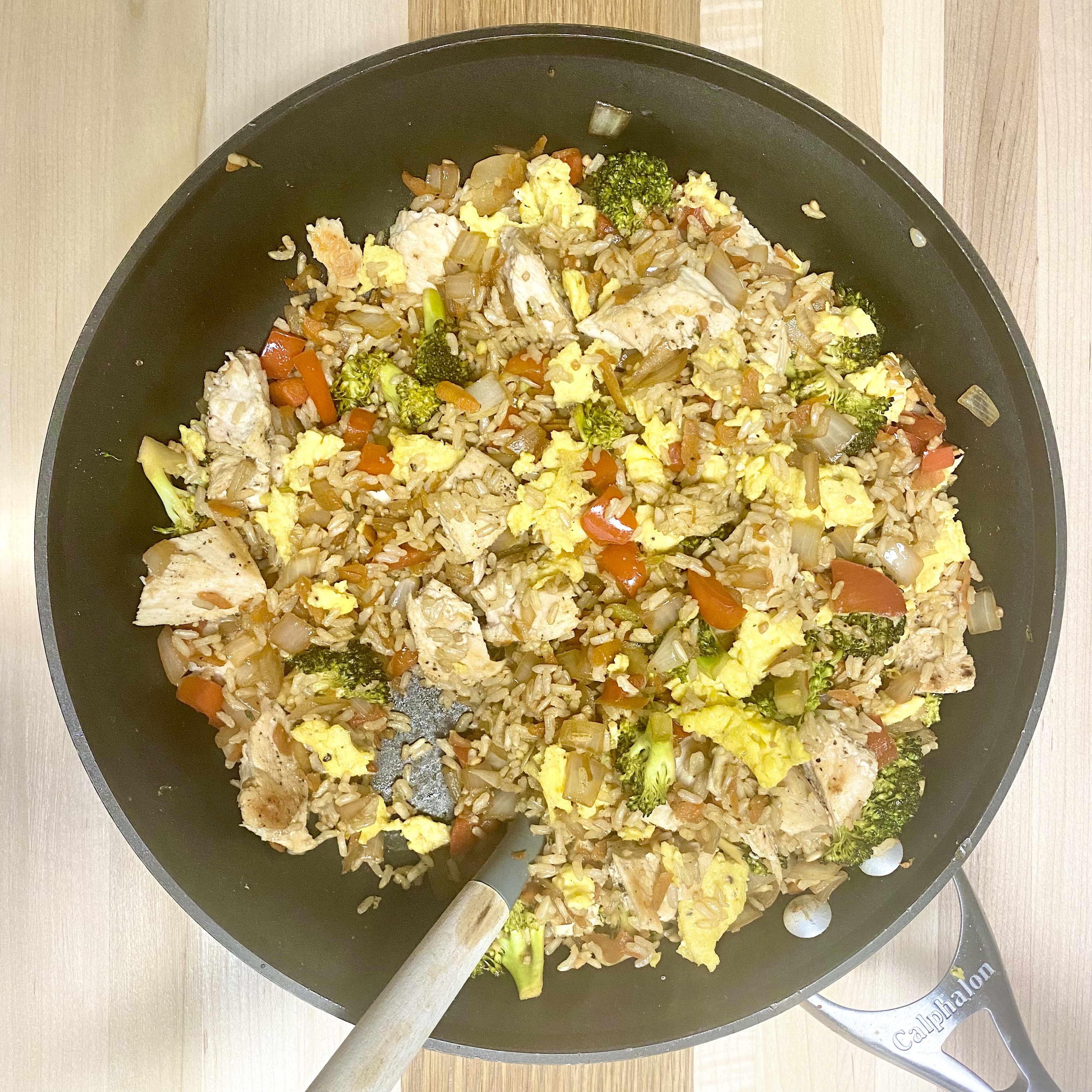 brown rice in a bowl with a fork