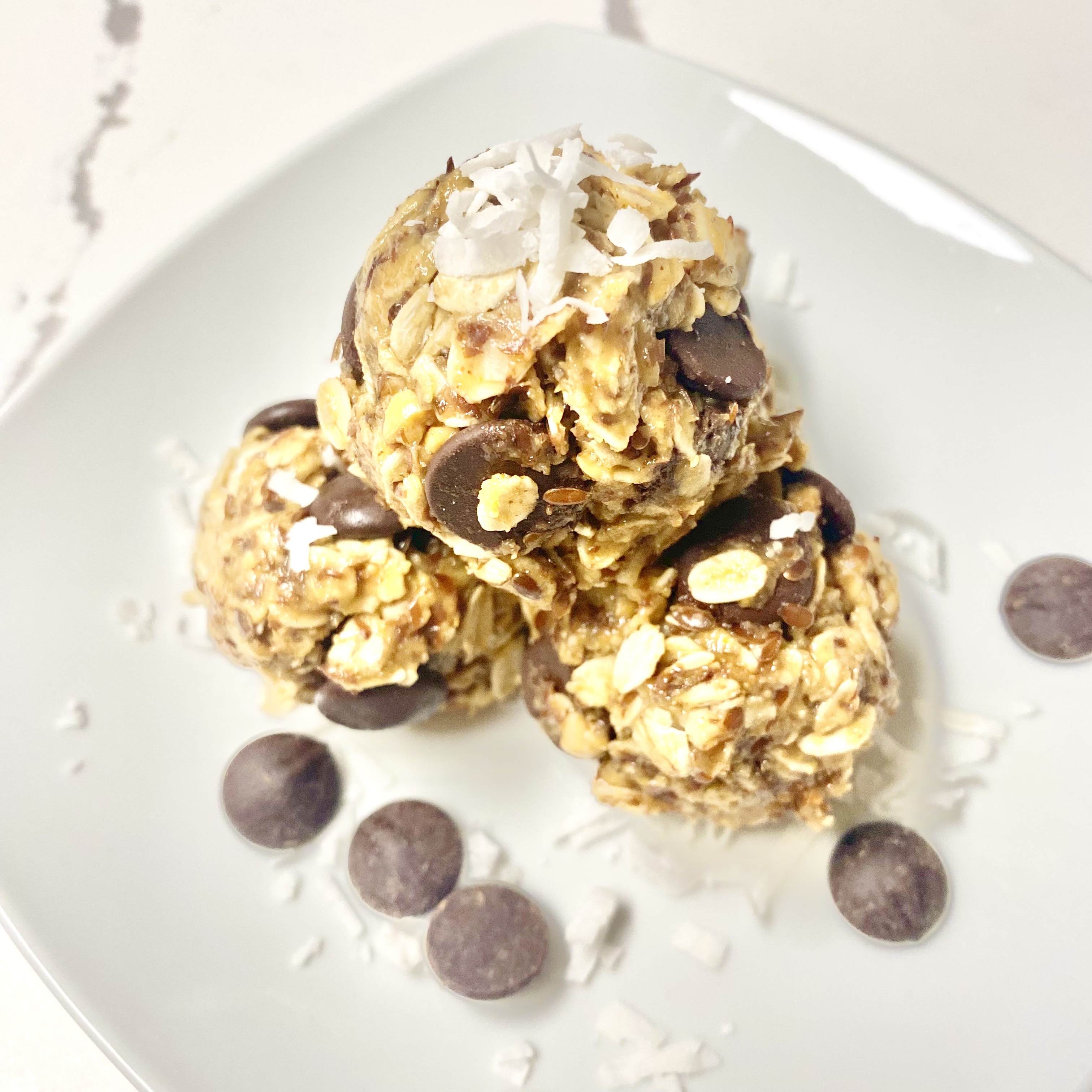 Peanut butter protein balls topped with coconut