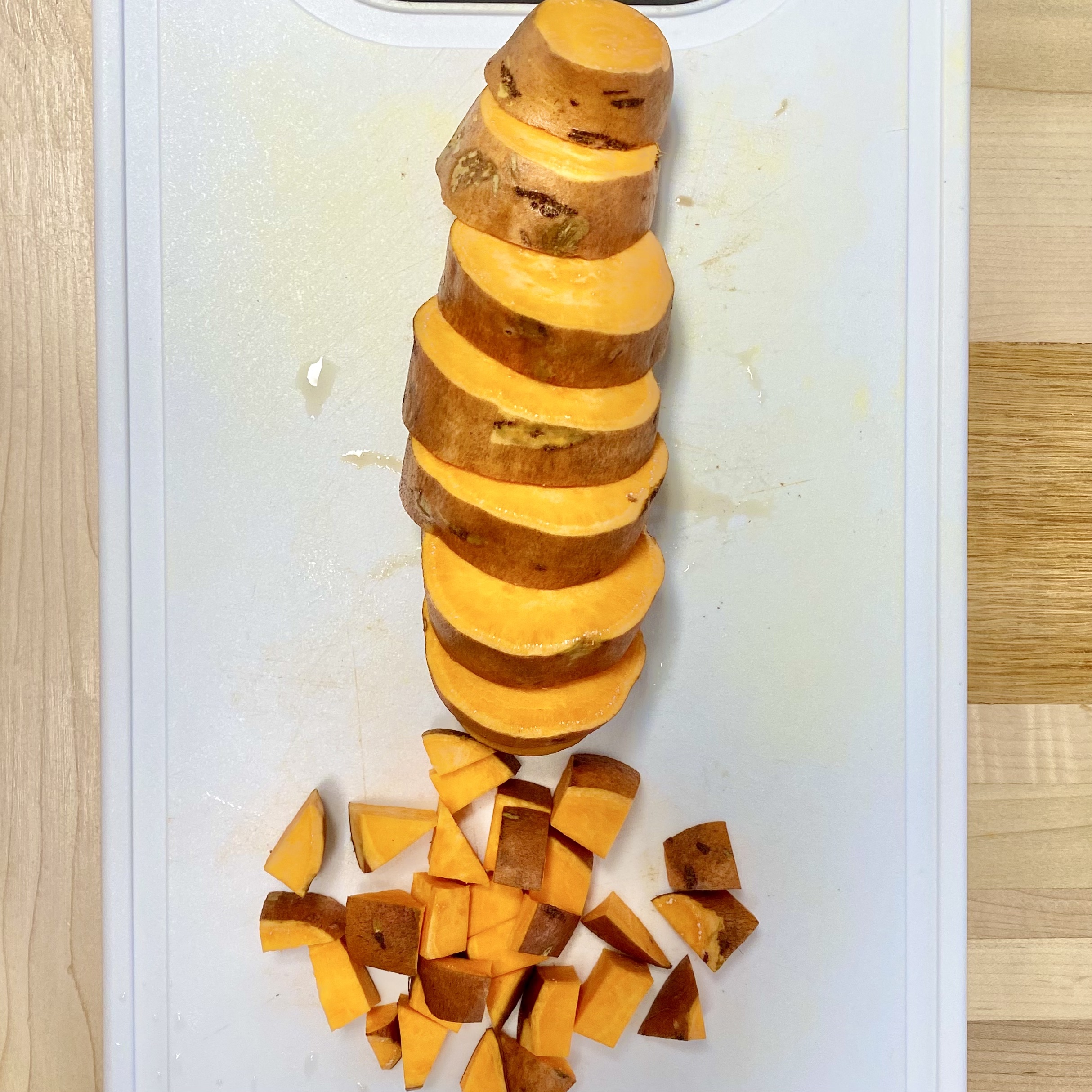 sweet potato, chicken, and hummus salad bowl