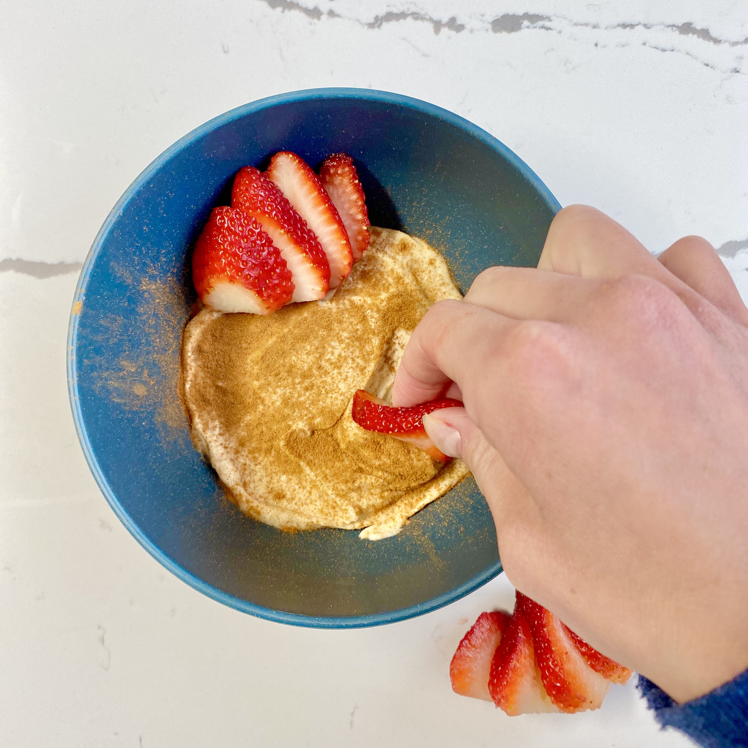 Fruit dip with hand-dipped strawberry