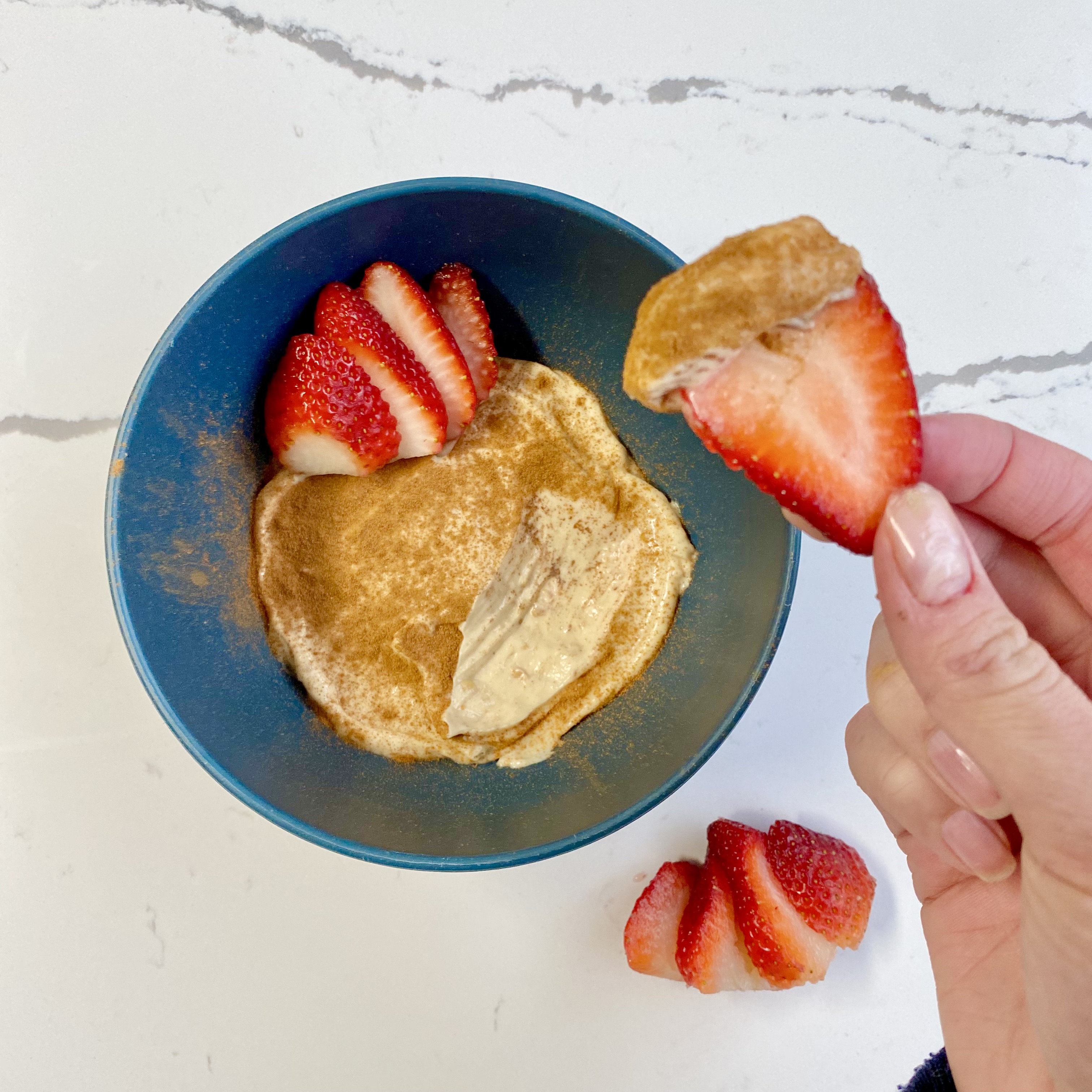 Fruit dip with hand-dipped strawberry