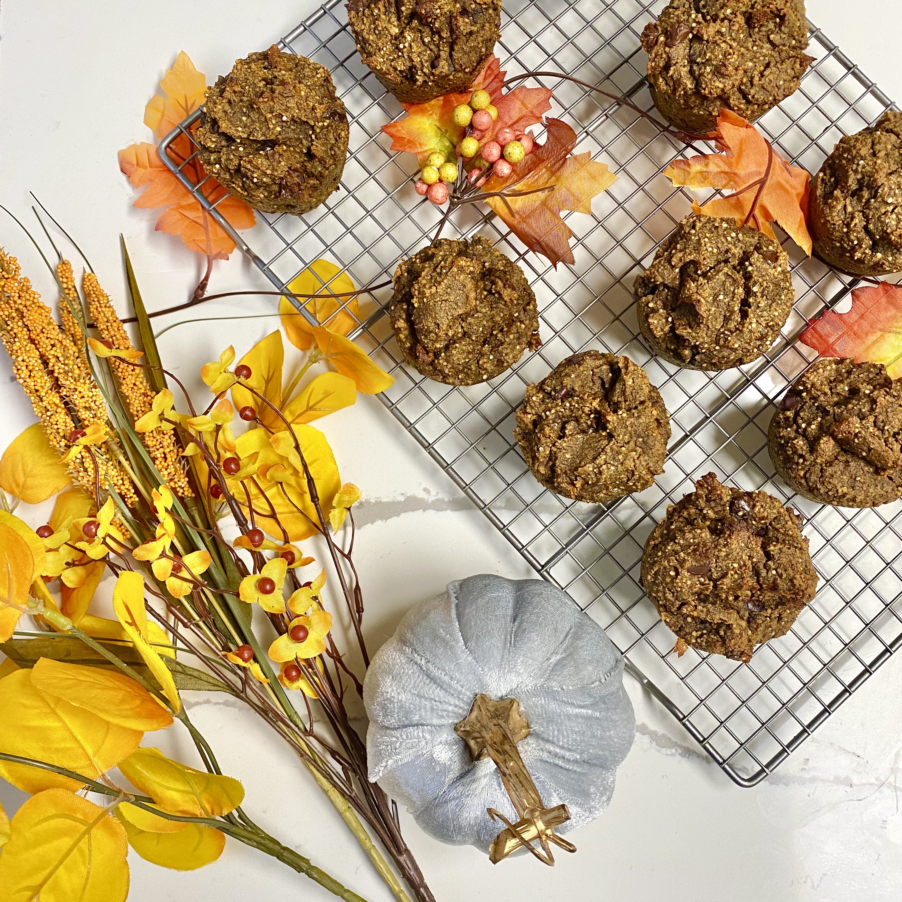 Vegan muffins with fall decor