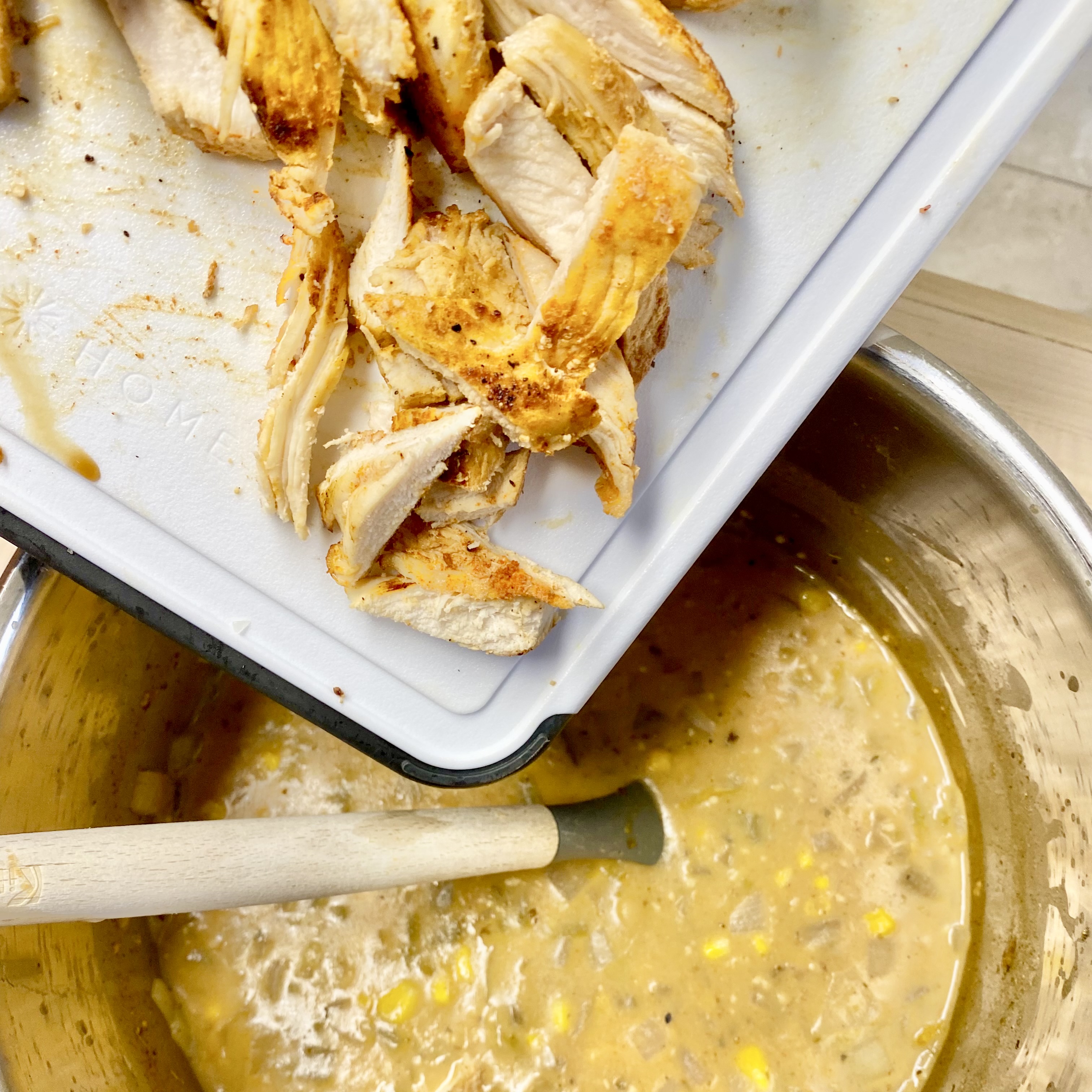 Bowl of white chicken chili