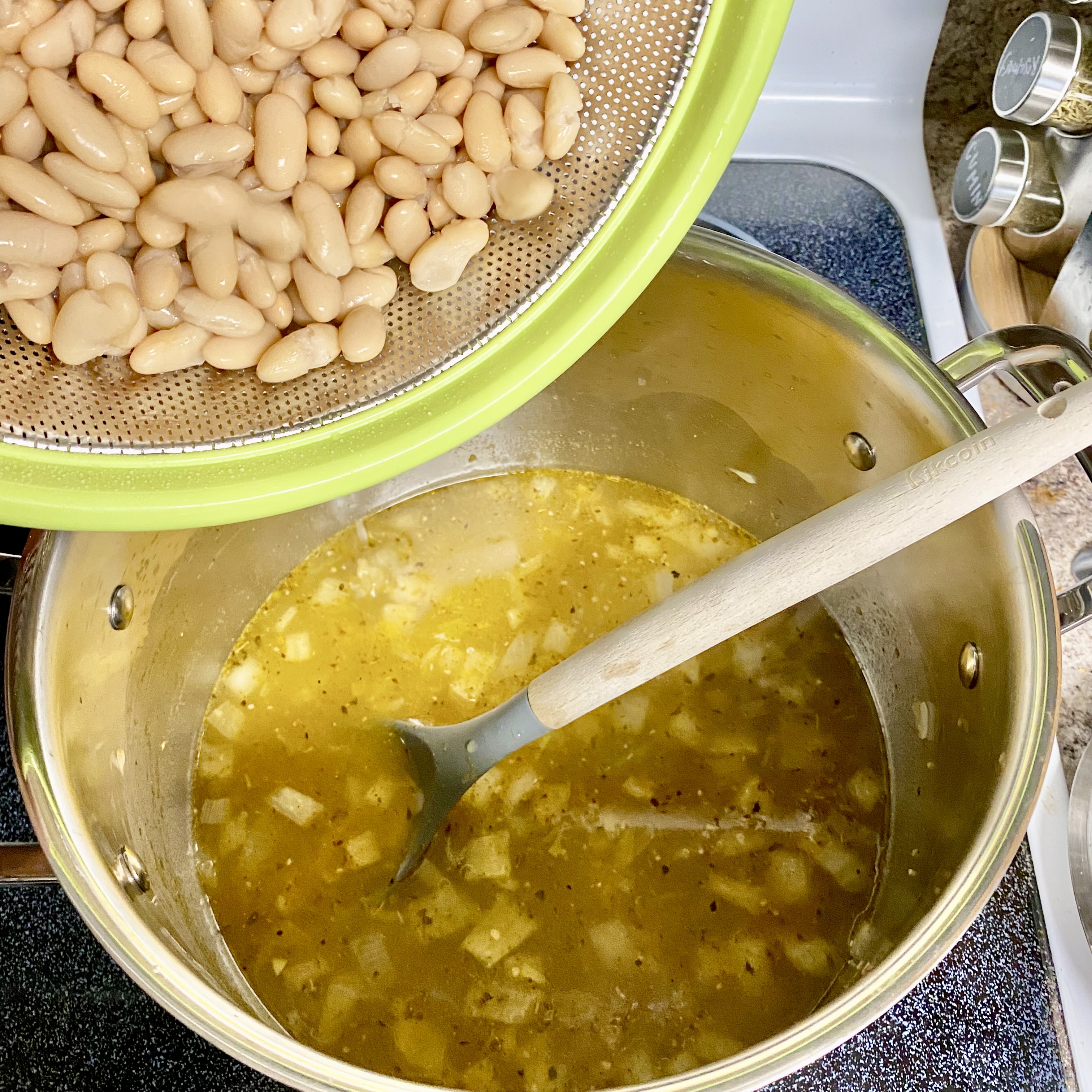 Bowl of white chicken chili