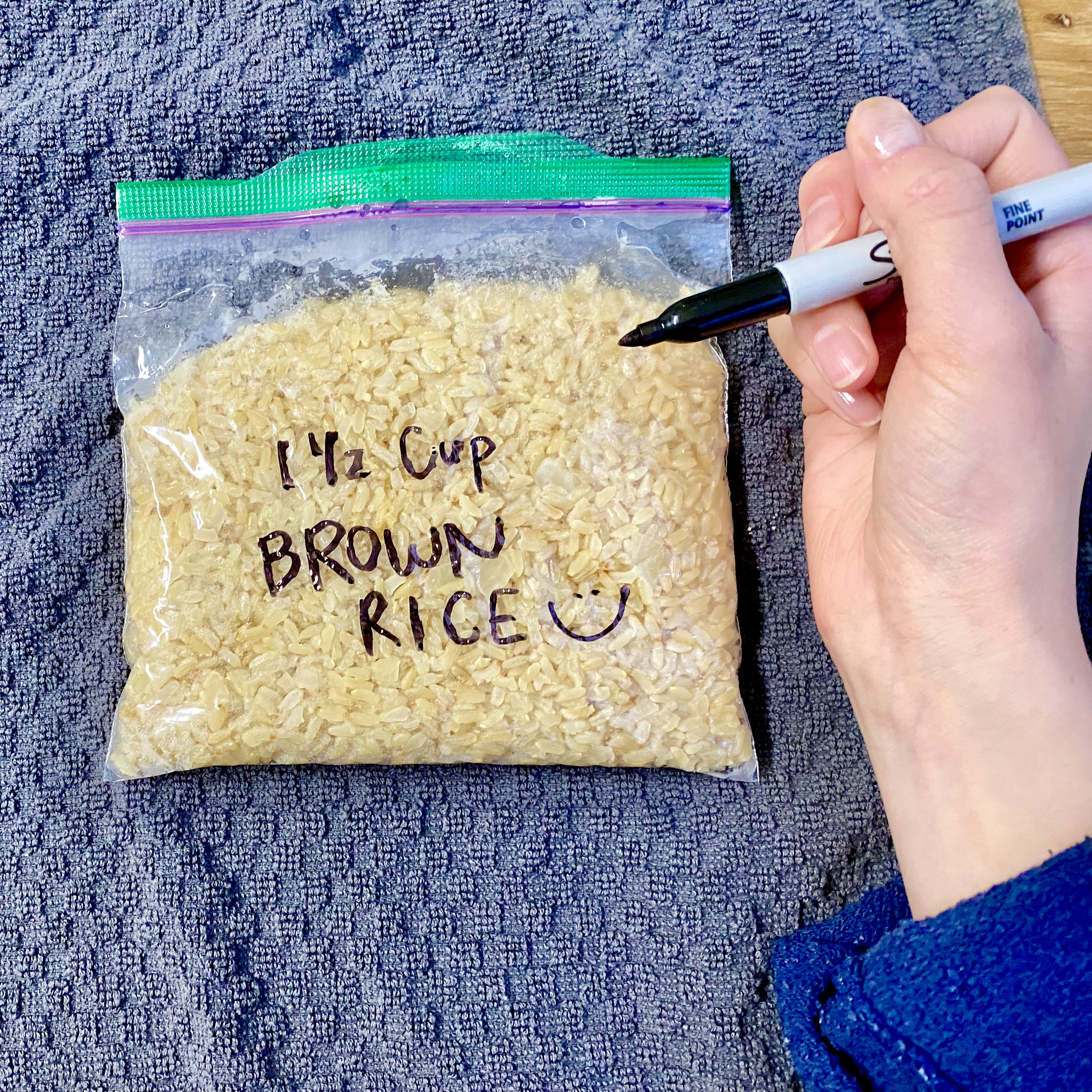 Ziplock bag of brown rice