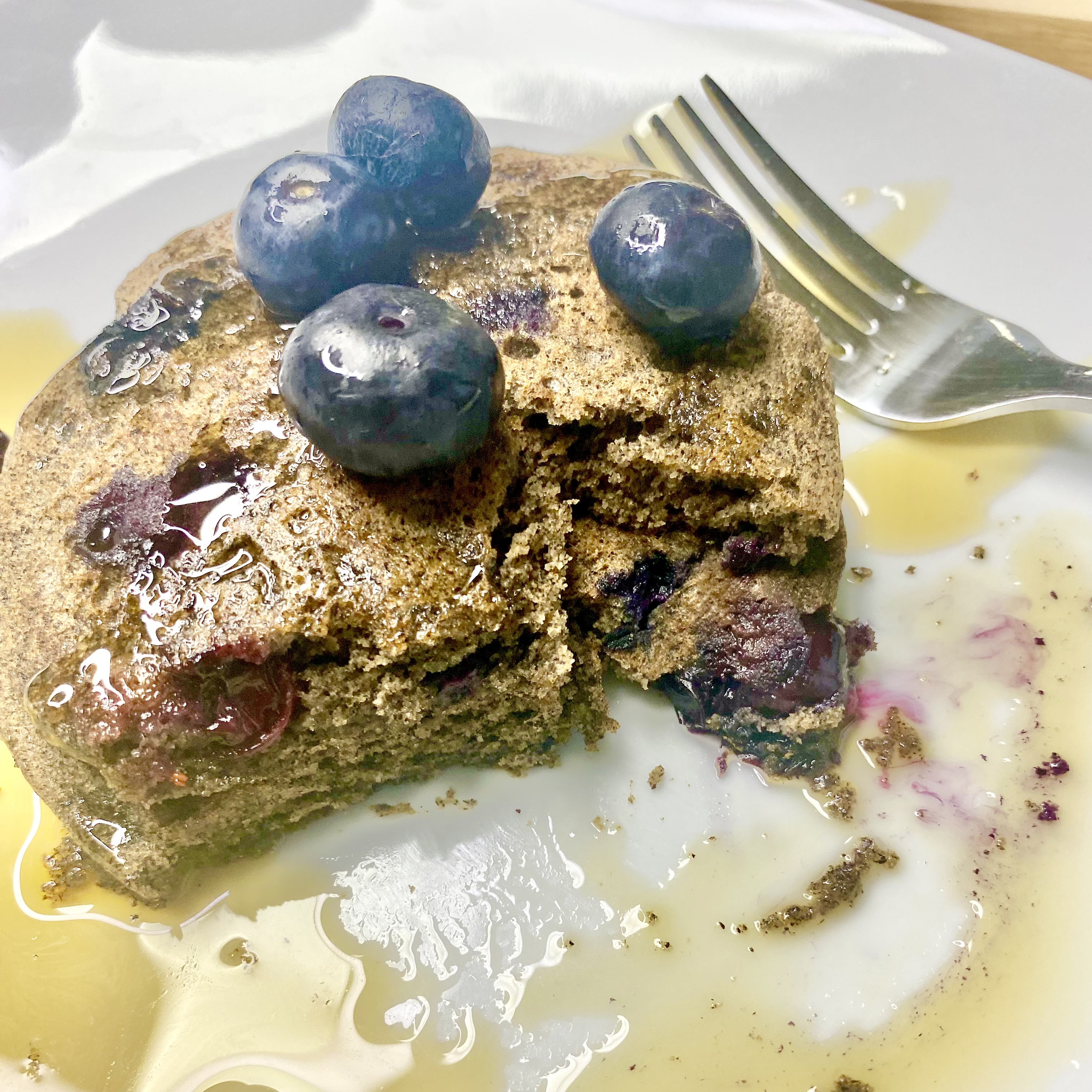 Buckwheat blueberry pancakes with syrup