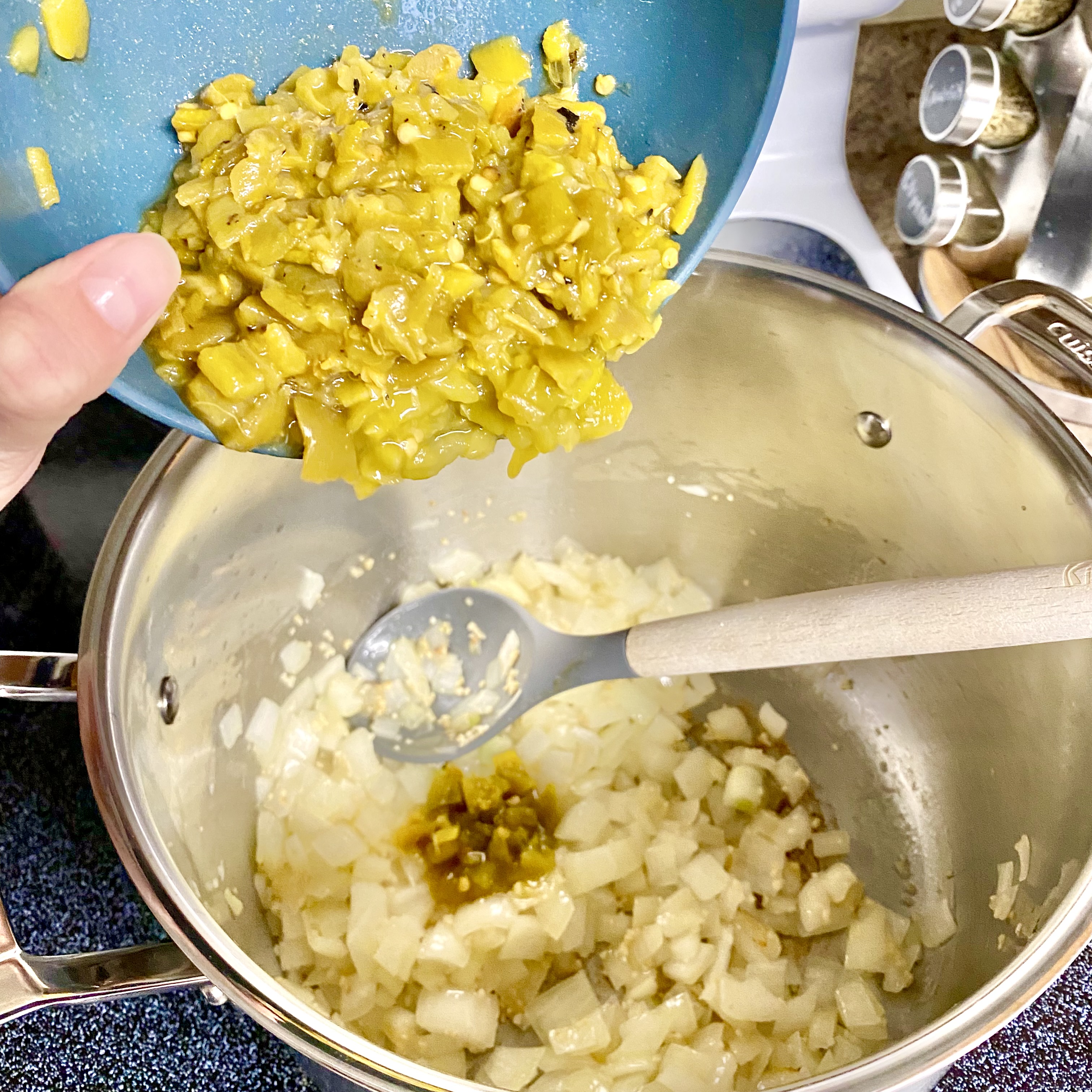 Bowl of white chicken chili