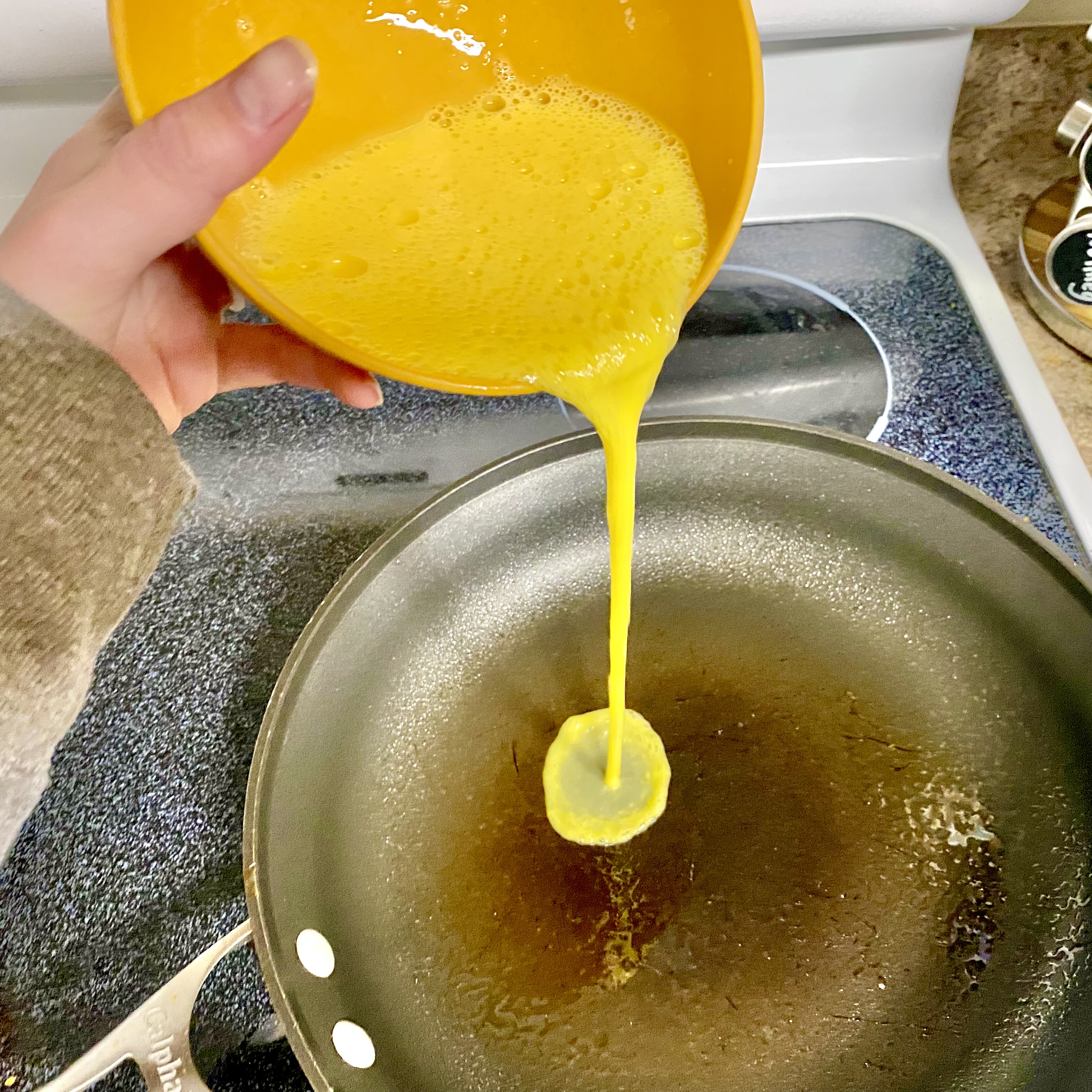 Skillet filled with fried rice