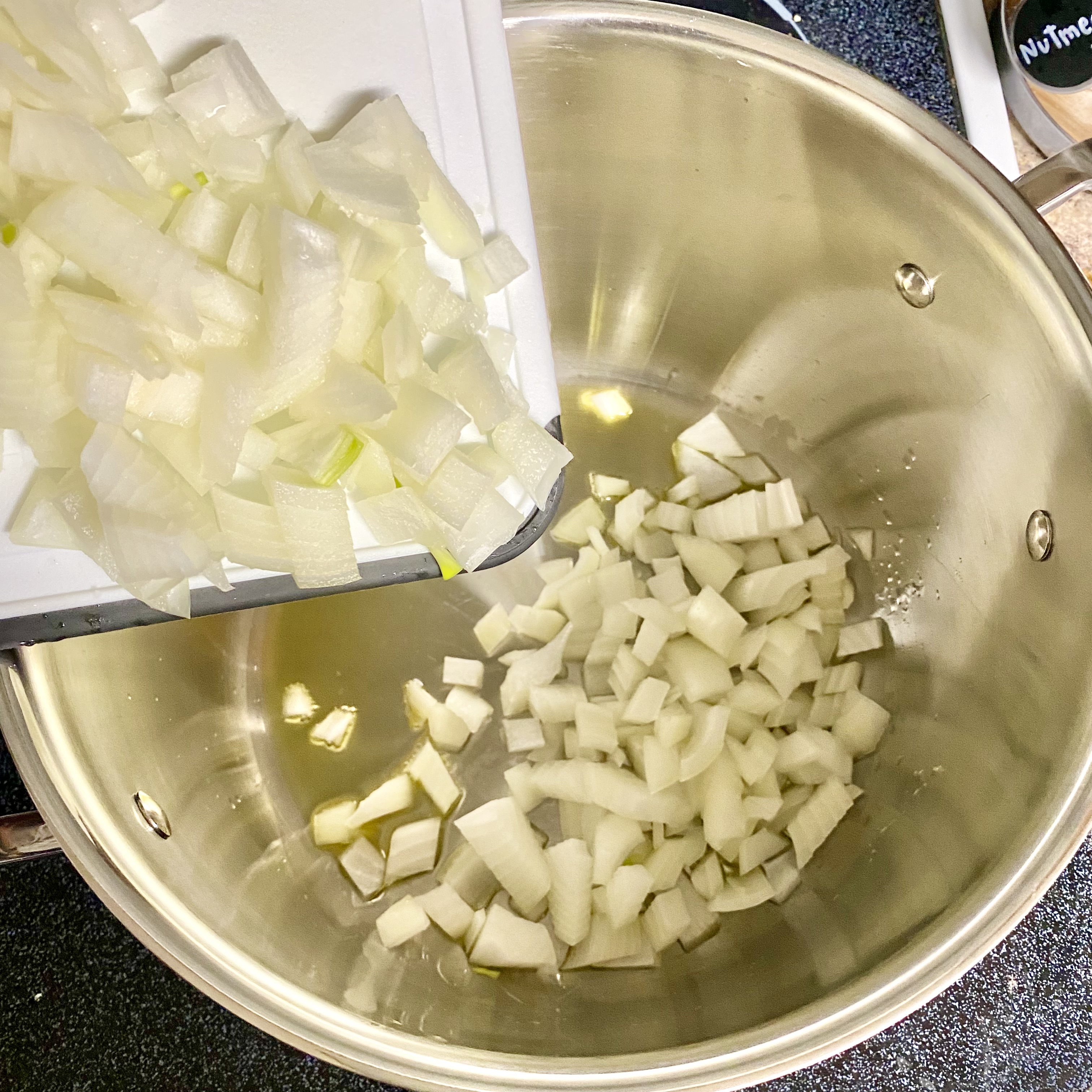 Bowl of white chicken chili