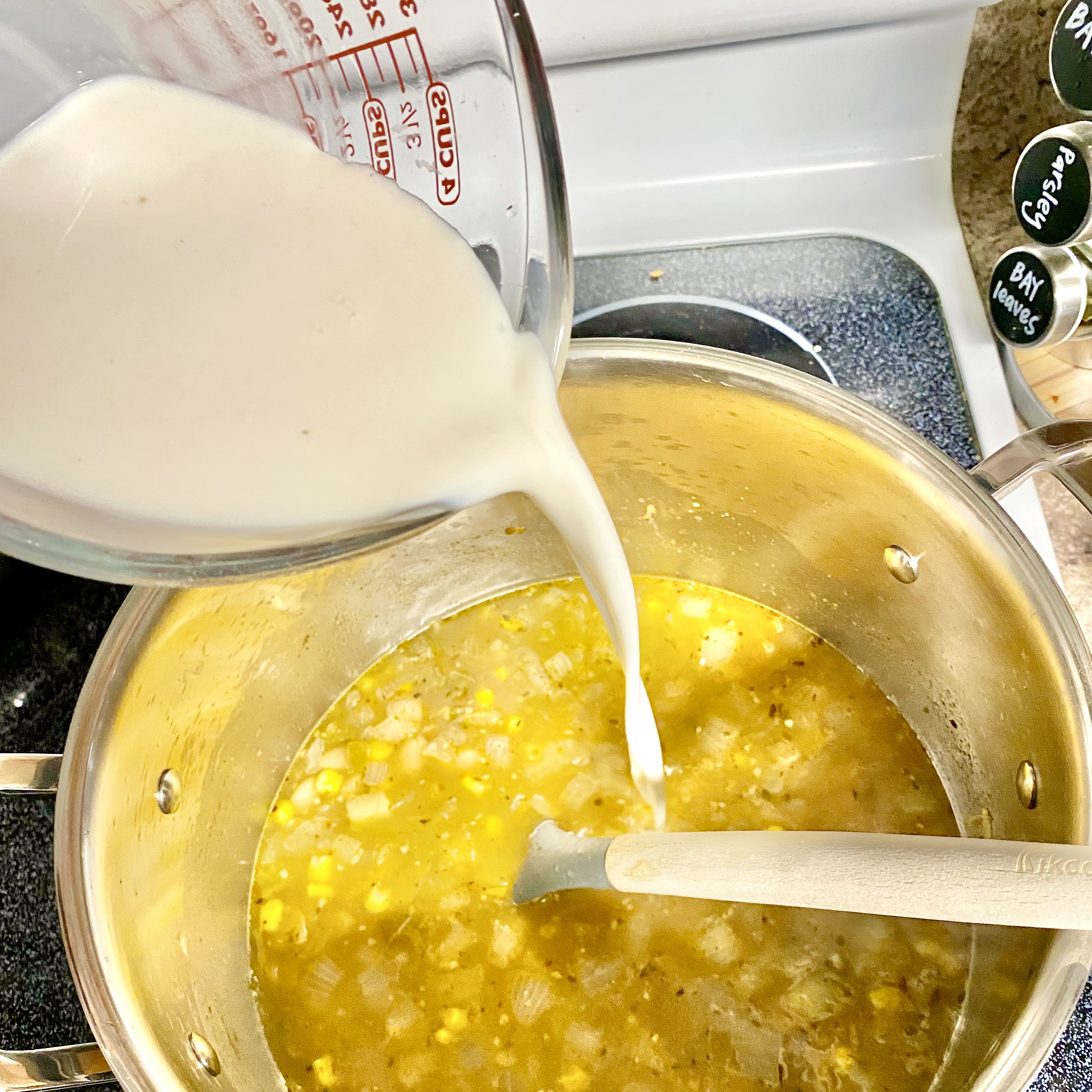 Bowl of white chicken chili