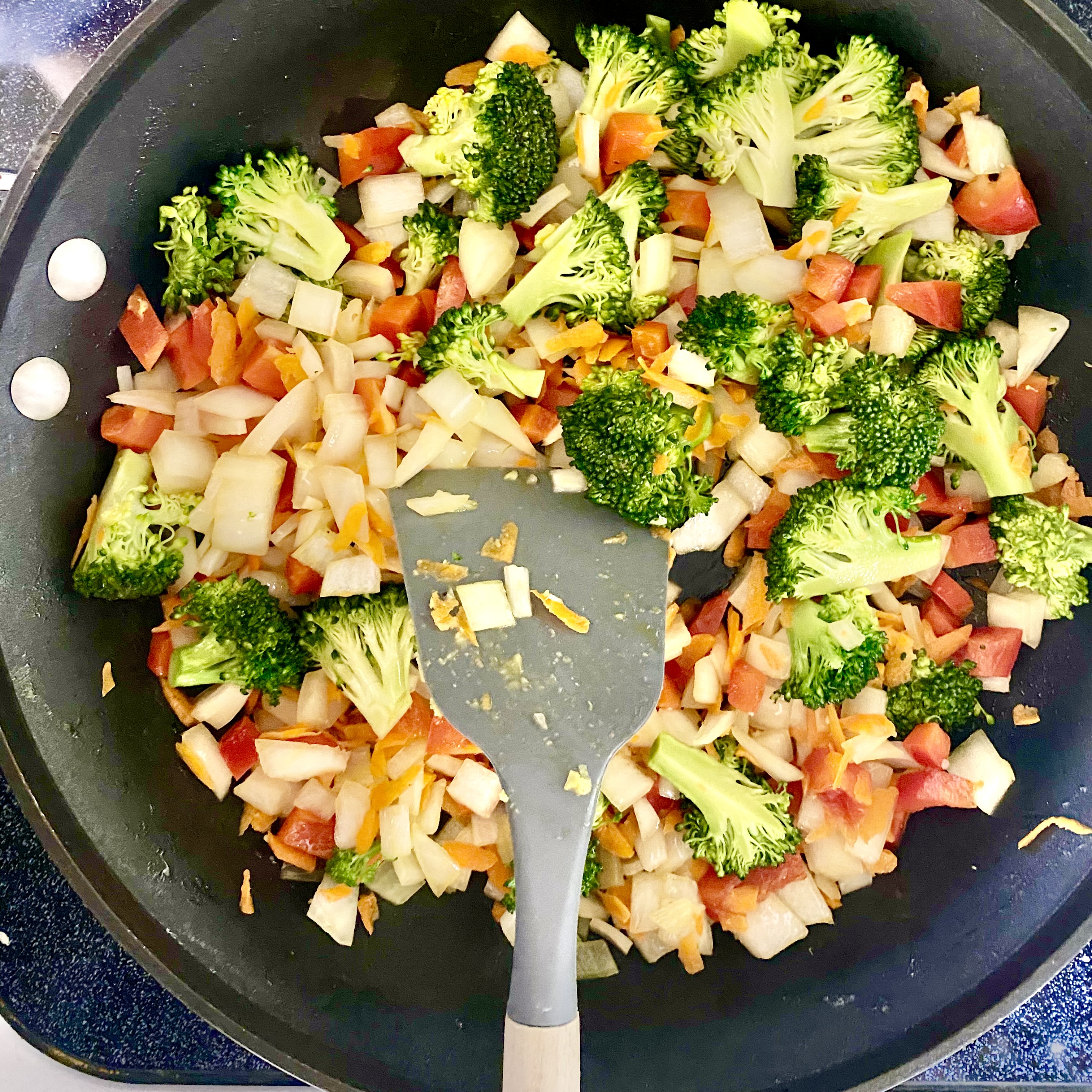 Skillet filled with fried rice